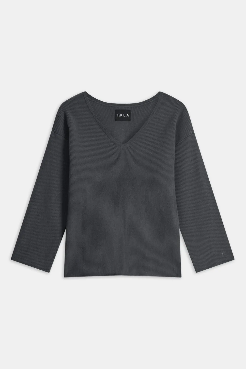 LOOSE FIT RIBBED KNIT V NECK SWEATER - CHARCOAL sold by TALA product image thumbnail 2