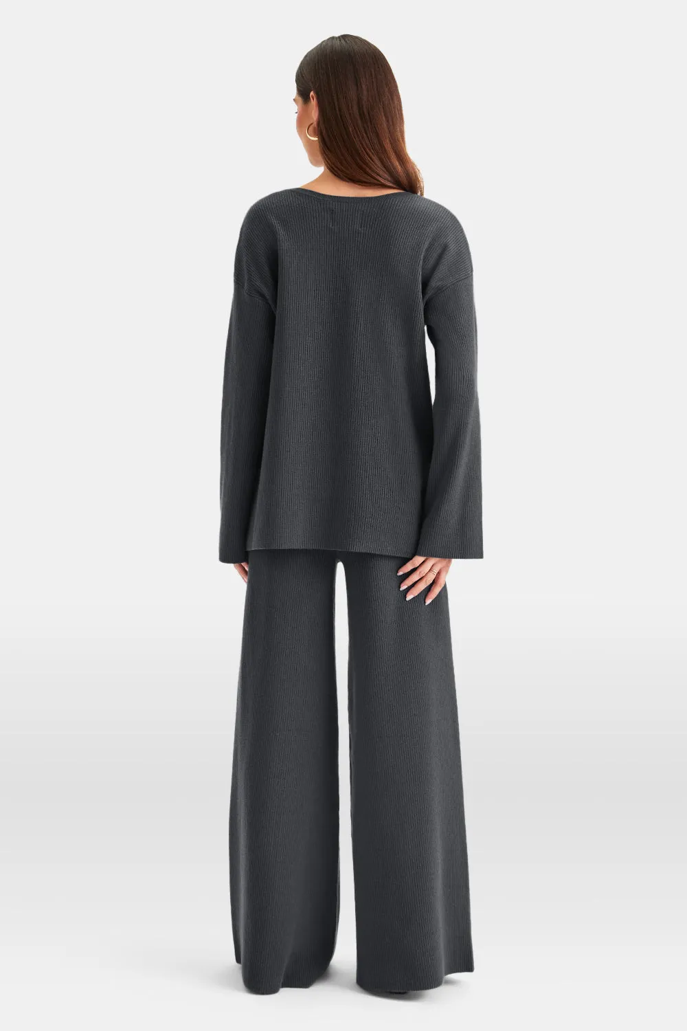 LOOSE FIT RIBBED KNIT V NECK SWEATER - CHARCOAL sold by TALA product image thumbnail 3