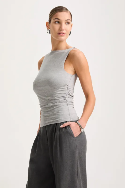 365 Ruched Side Boat Neck Top - Grey Marl sold by TALA