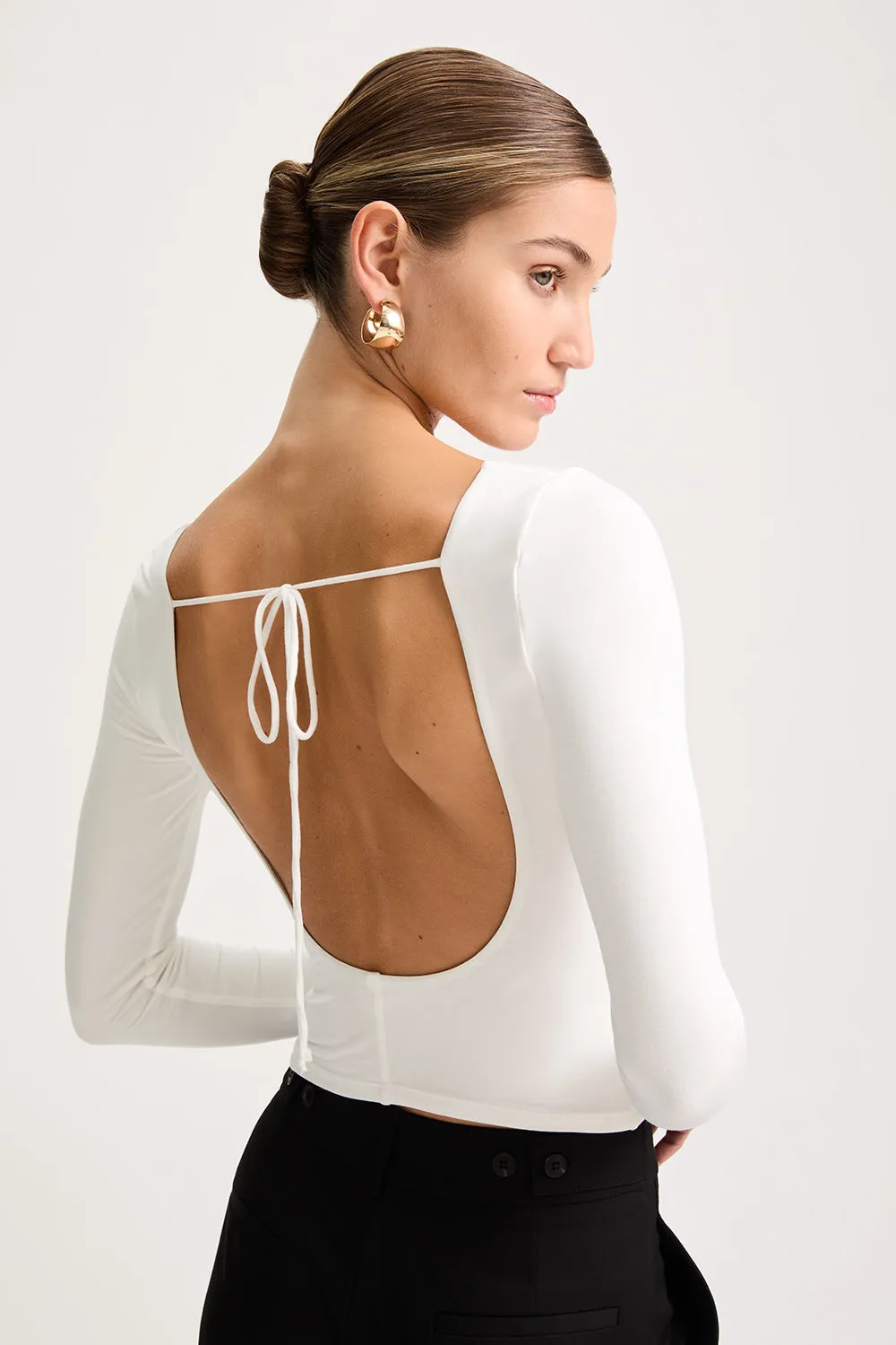 365 Ruched Side Open Back Long Sleeve Top - Coconut Milk sold by TALA product image thumbnail 2