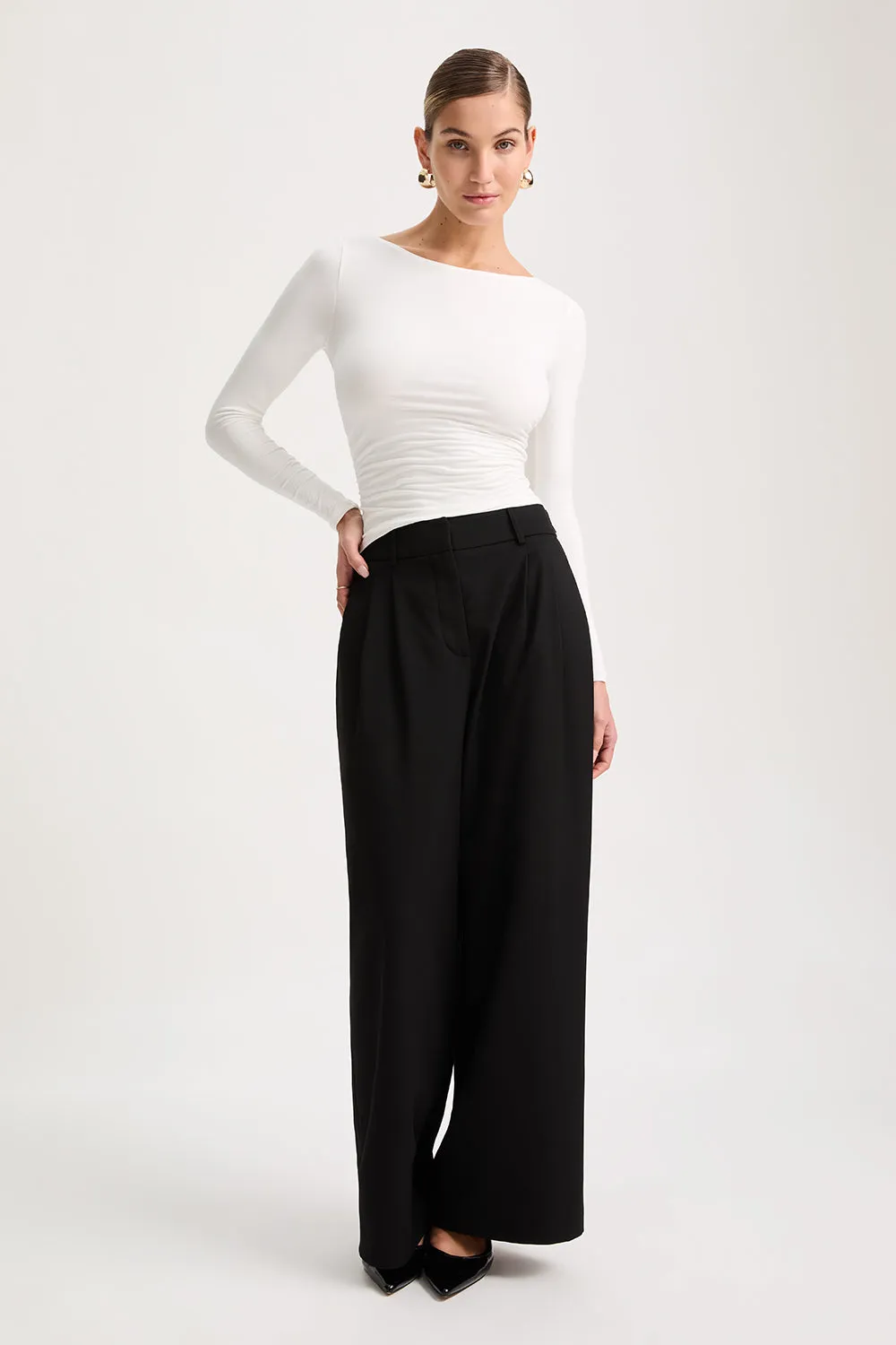 365 Ruched Side Open Back Long Sleeve Top - Coconut Milk sold by TALA product image thumbnail 4