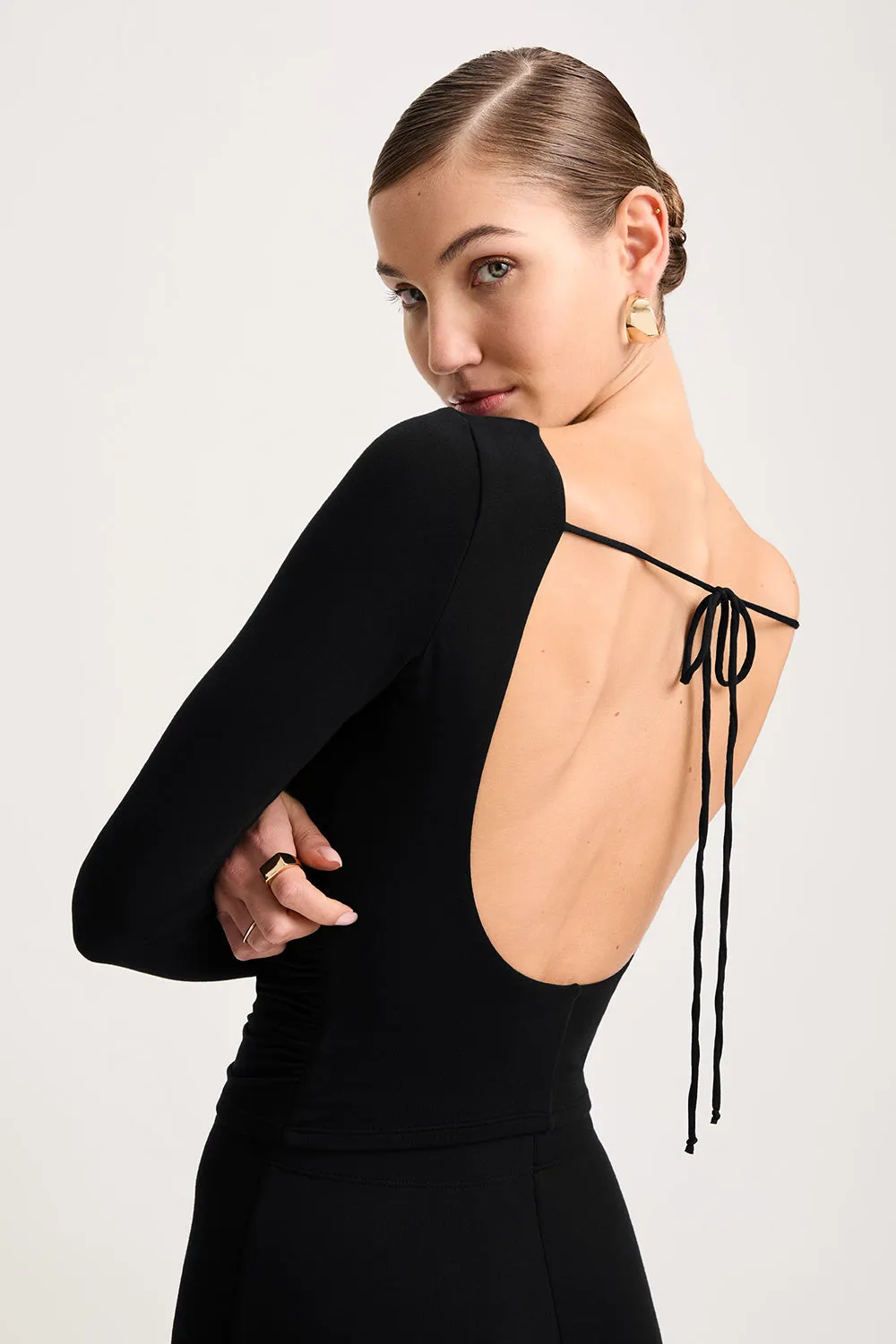 365 Ruched Side Open Back Long Sleeve Top - Shadow Black sold by TALA product image thumbnail 2
