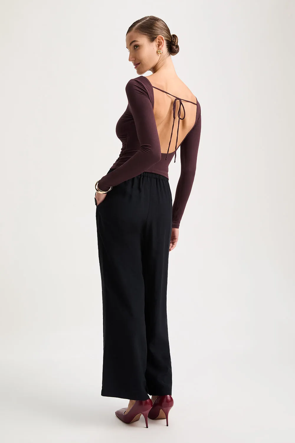 365 Ruched Side Open Back Long Sleeve Top - Mulled Wine sold by TALA product image thumbnail 5