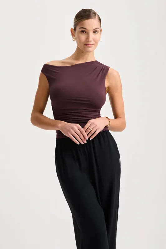 365 Asymmetric Ruched Side Top - Mulled Wine sold by TALA