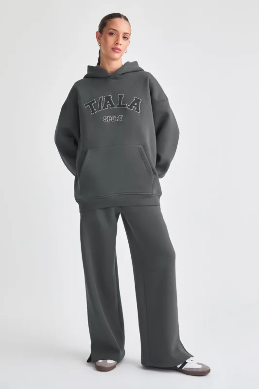 WIDE LEG CLUB LOGO JOGGER - CHARCOAL sold by TALA