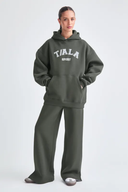 WIDE LEG CLUB LOGO JOGGER - DARK OLIVE sold by TALA