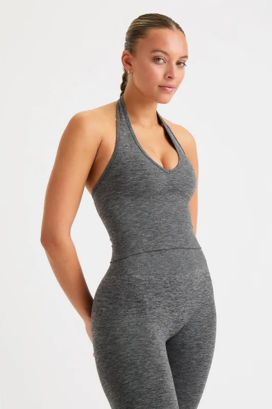 Sculpt Seamless Halter Tank - Charcoal Marl sold by TALA