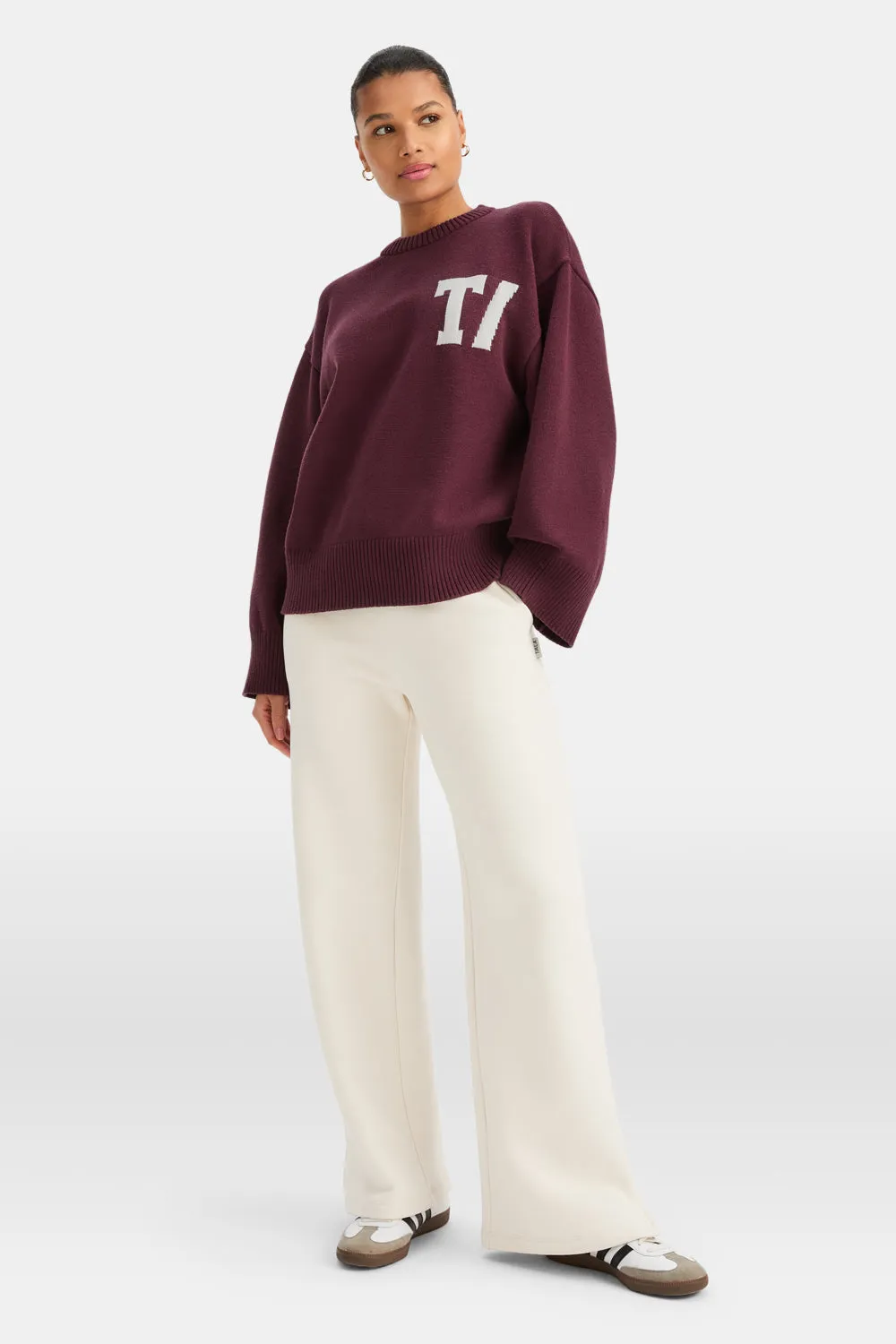 T Logo Knit Sweater - Burgundy And Buttermilk sold by TALA product image thumbnail 3