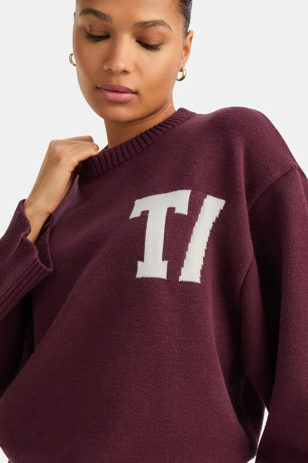T Logo Knit Sweater - Burgundy And Buttermilk sold by TALA product image thumbnail 4