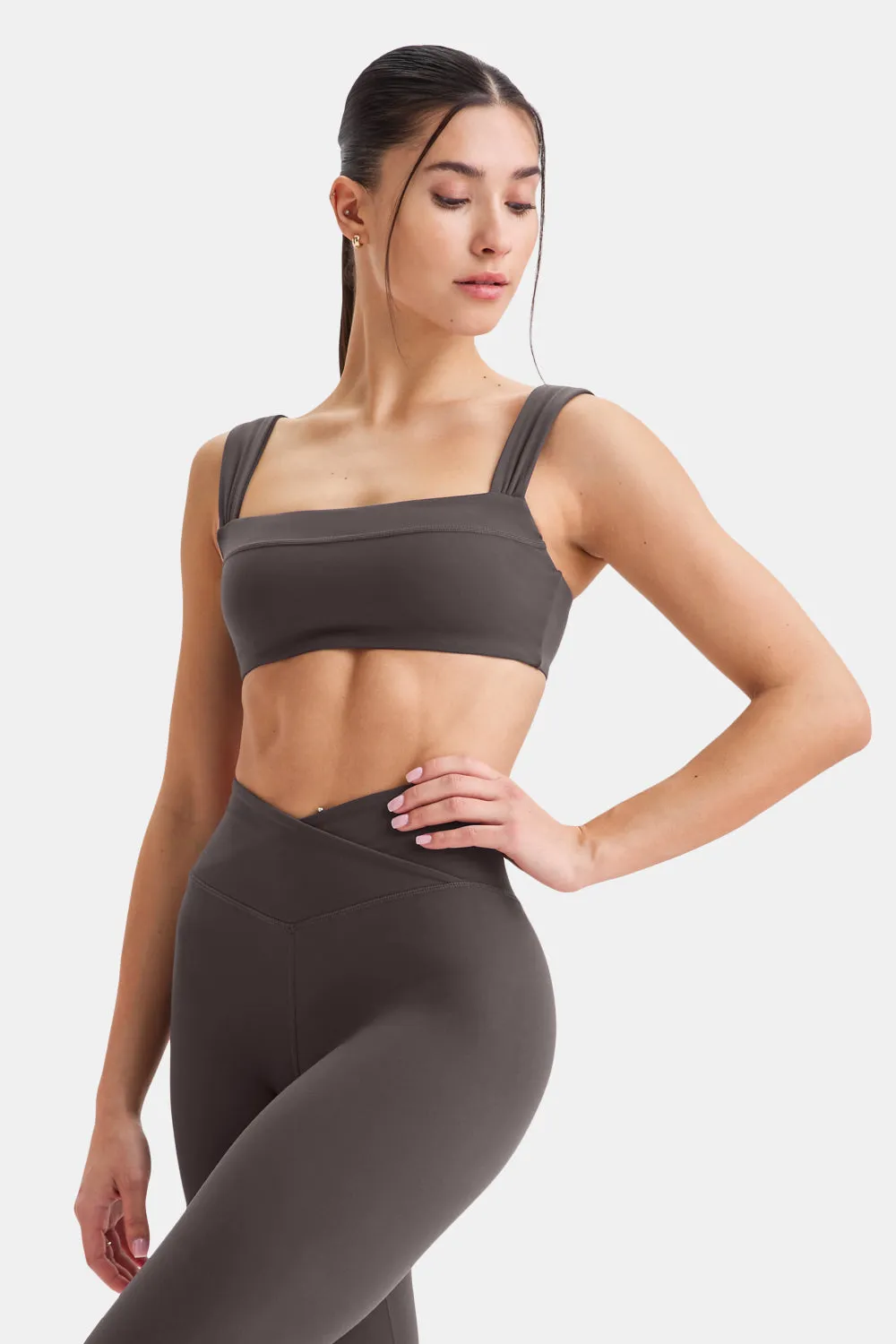 DayFlex Ruched Bandeau Sports Bra - Cool Espresso sold by TALA