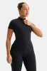 SkinLuxe Zip Through Short Sleeve Running Top - Shadow Black sold by TALA