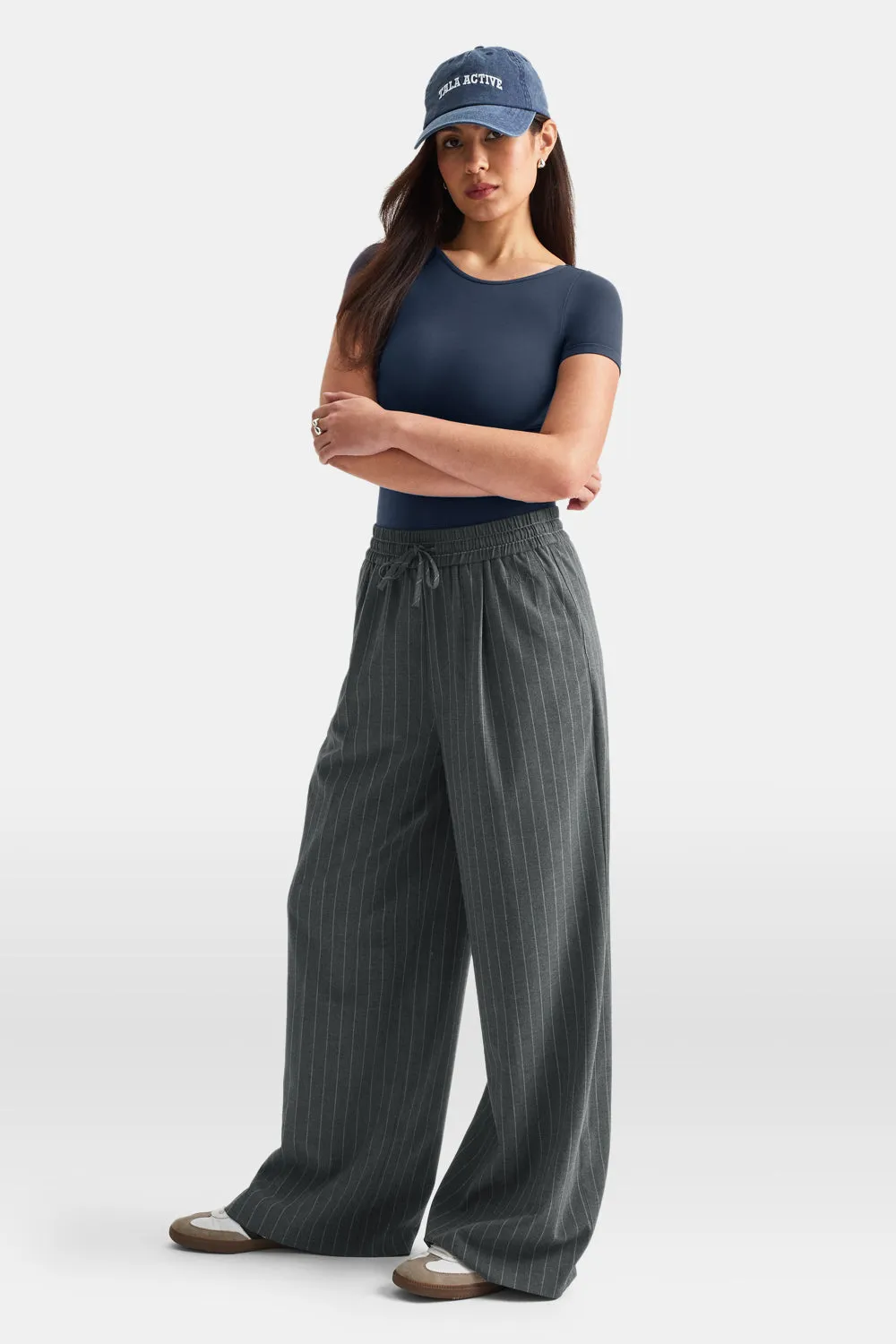 Everyday Tailoring Drawstring Trousers - Charcoal Grey Stripe sold by TALA