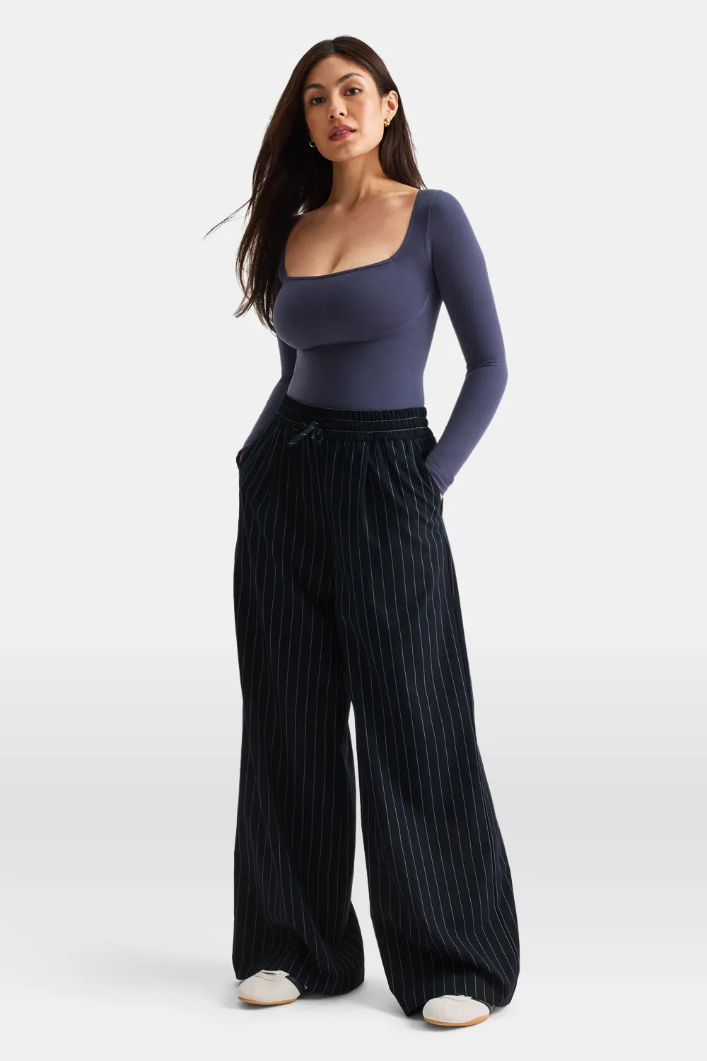 Everyday Tailoring Drawstring Trousers - Navy Stripe sold by TALA