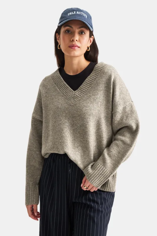 V Neck Jumper - Oat Marl sold by TALA