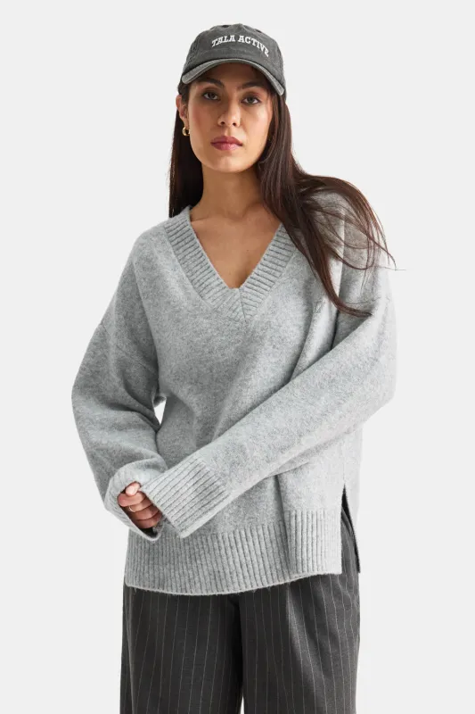 V Neck Jumper - Grey Marl sold by TALA