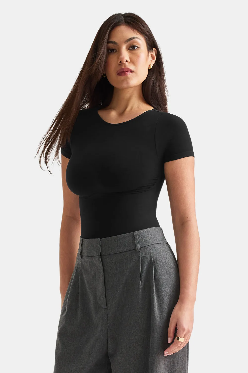 365 Contour Crew Neck Bodysuit - Shadow Black sold by TALA