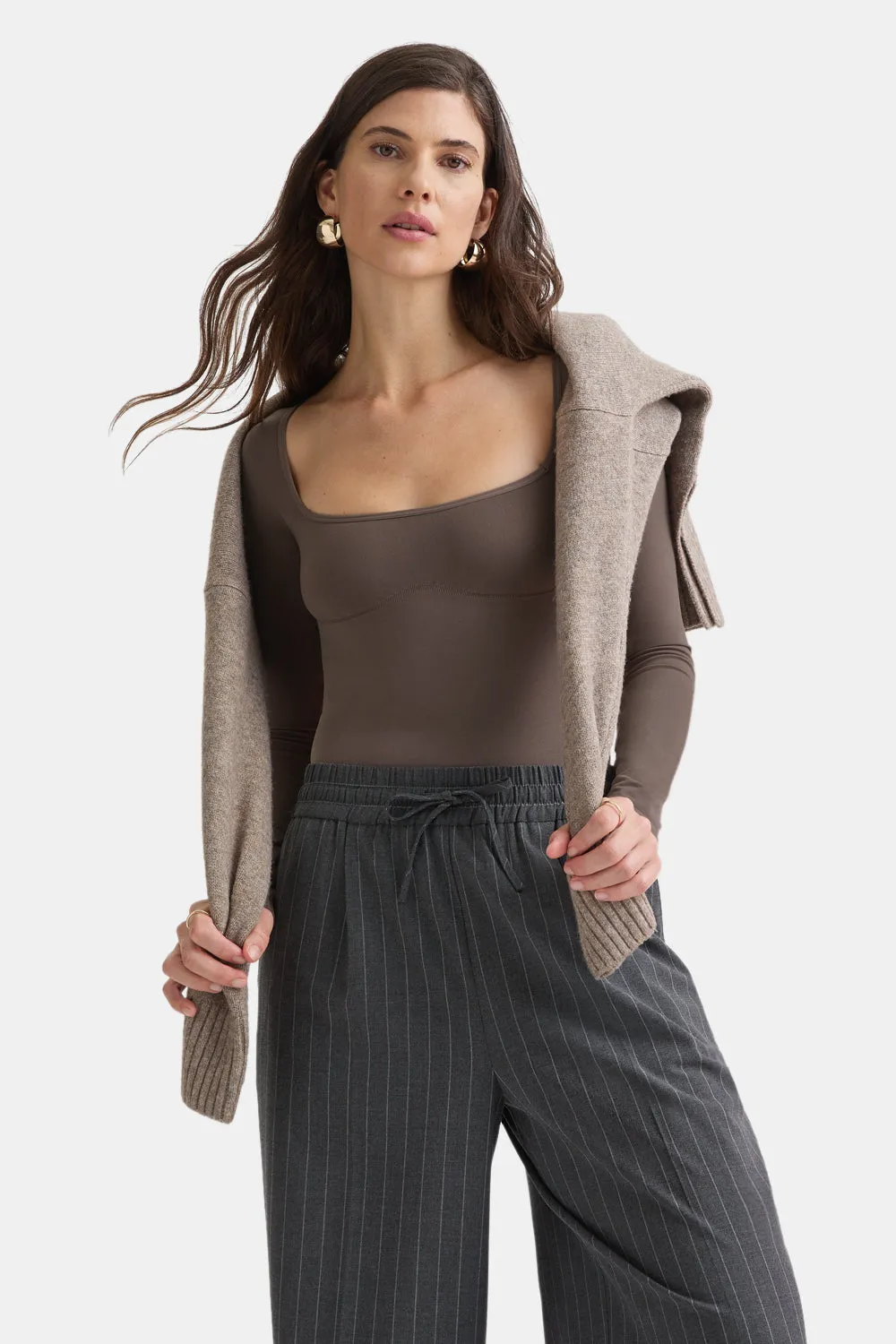 365 Contour Square Neck Bodysuit - Mocha sold by TALA