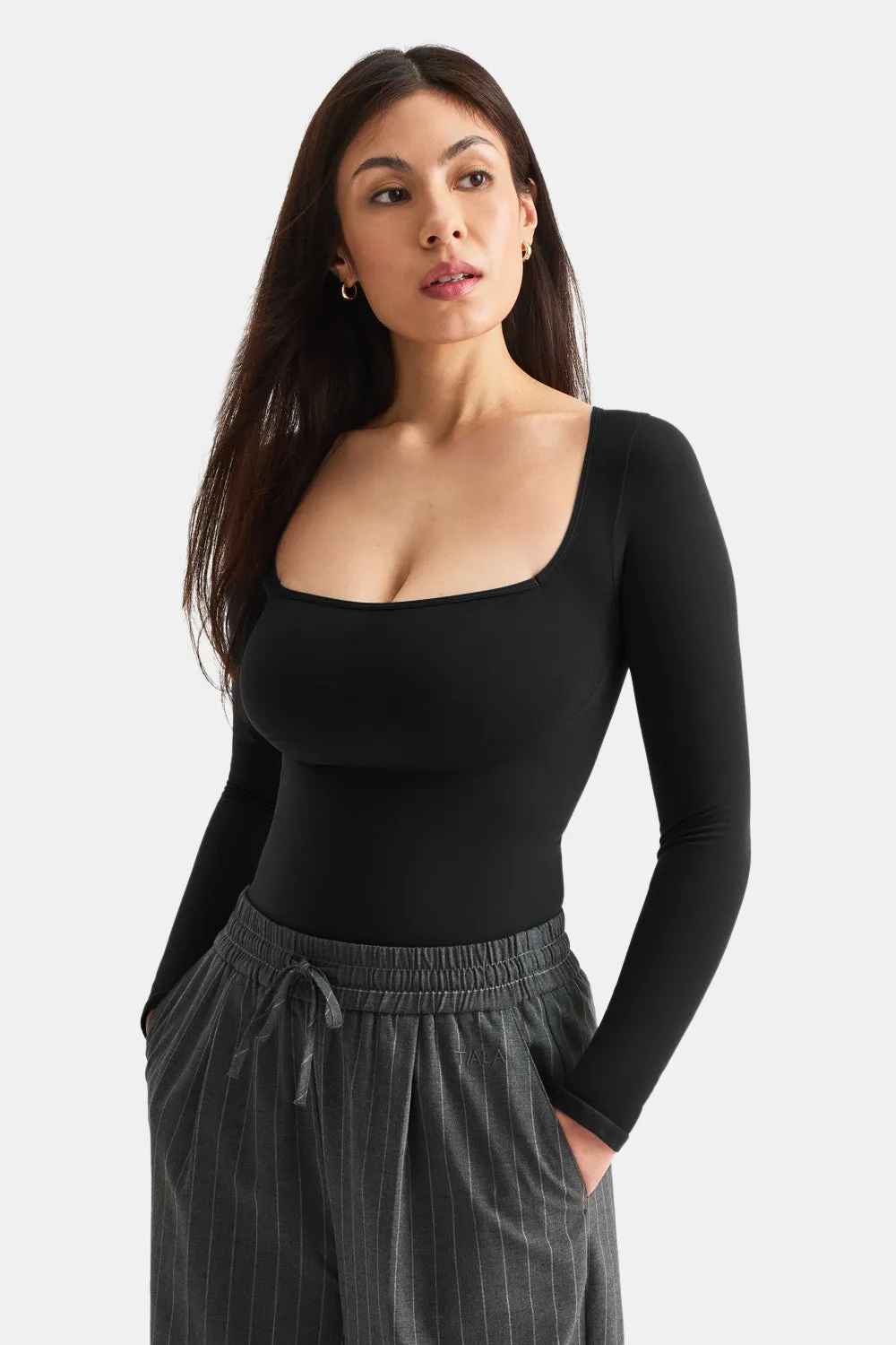 365 Contour Square Neck Bodysuit - Shadow Black sold by TALA