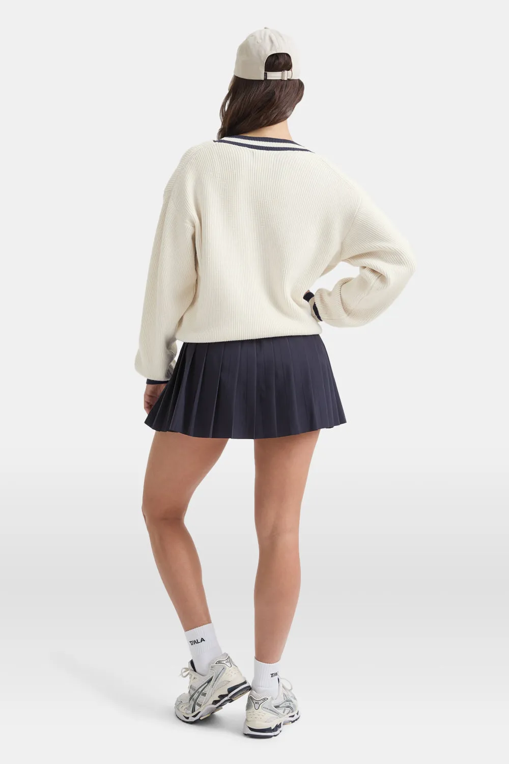 V Neck Knitted Cricket Jumper - Ivory & Midnight Navy sold by TALA product image thumbnail 4