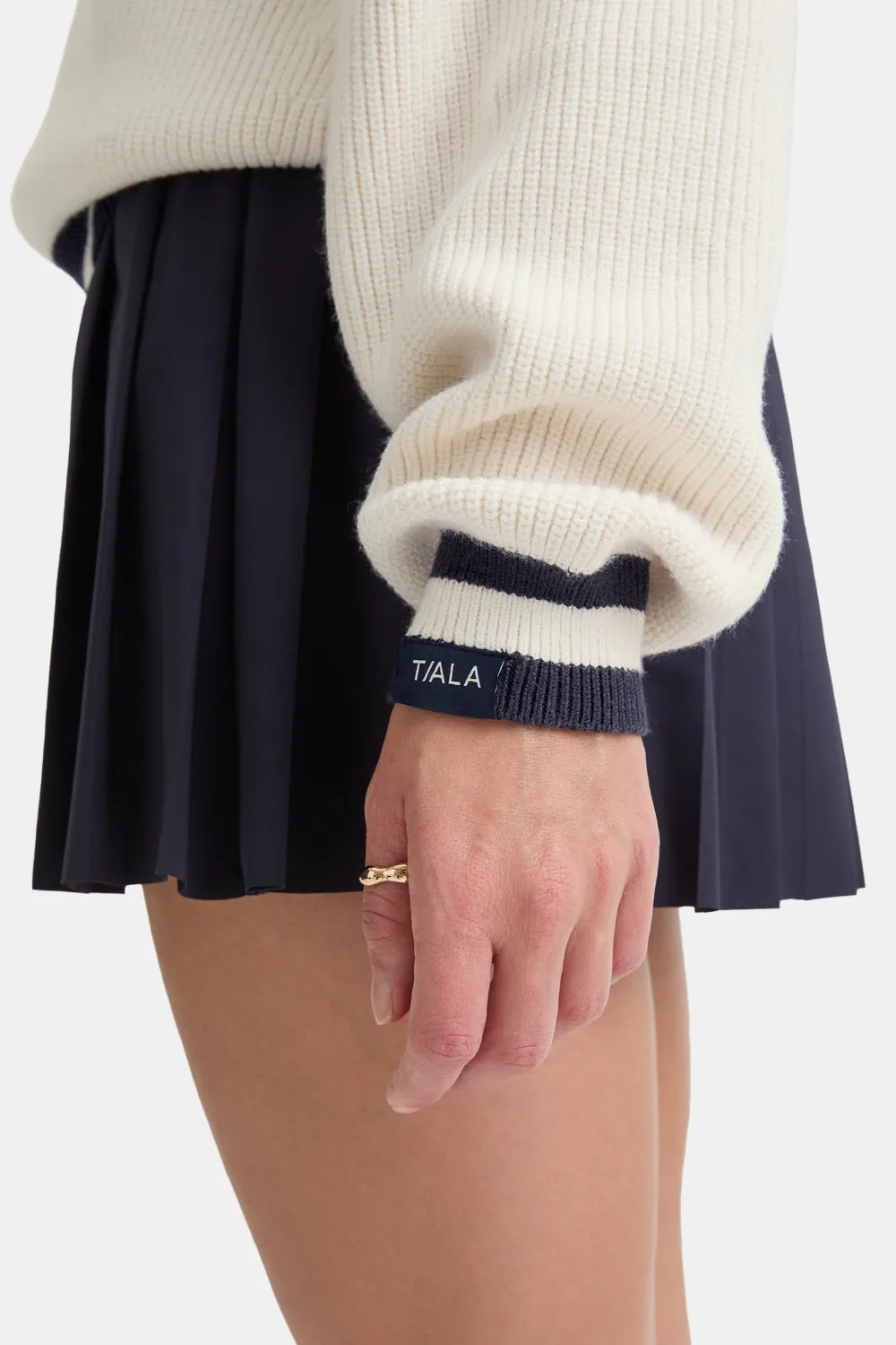 V Neck Knitted Cricket Jumper - Ivory & Midnight Navy sold by TALA product image thumbnail 5