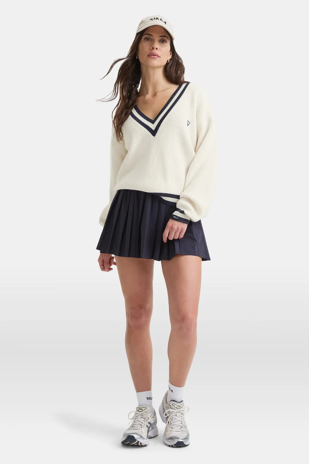 V Neck Knitted Cricket Jumper - Ivory & Midnight Navy sold by TALA product image thumbnail 3