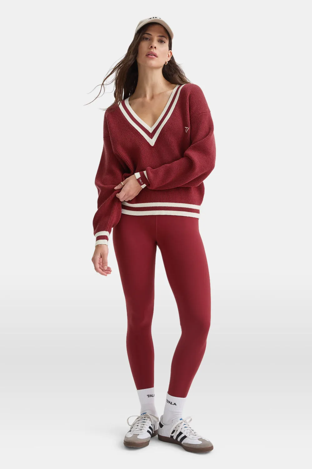 V Neck Knitted Cricket Jumper - Vintage Red & Ivory sold by TALA product image thumbnail 4