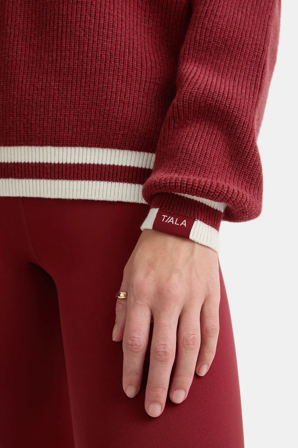 V Neck Knitted Cricket Jumper - Vintage Red & Ivory sold by TALA product image thumbnail 5