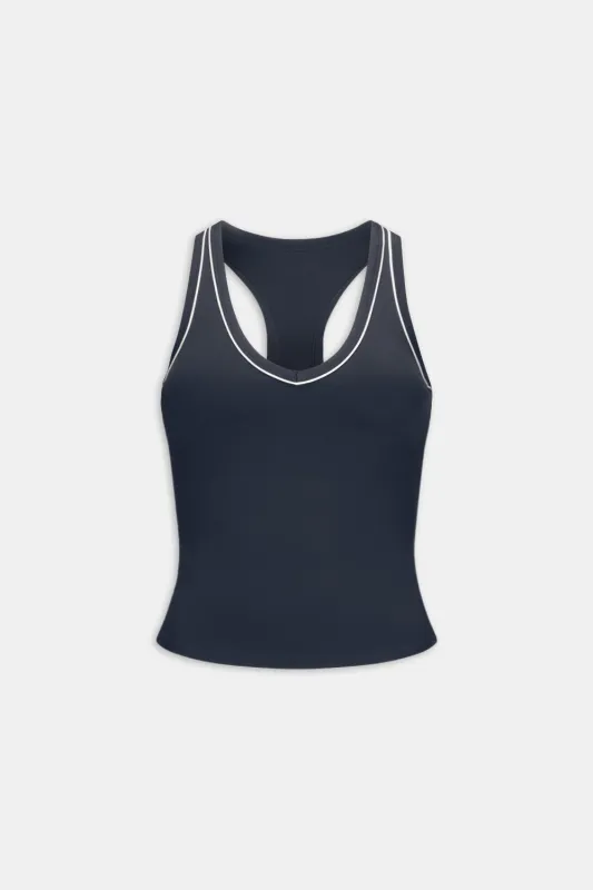 DayFlex Built-In Support V Neck Racer Vest - Midnight Navy sold by TALA