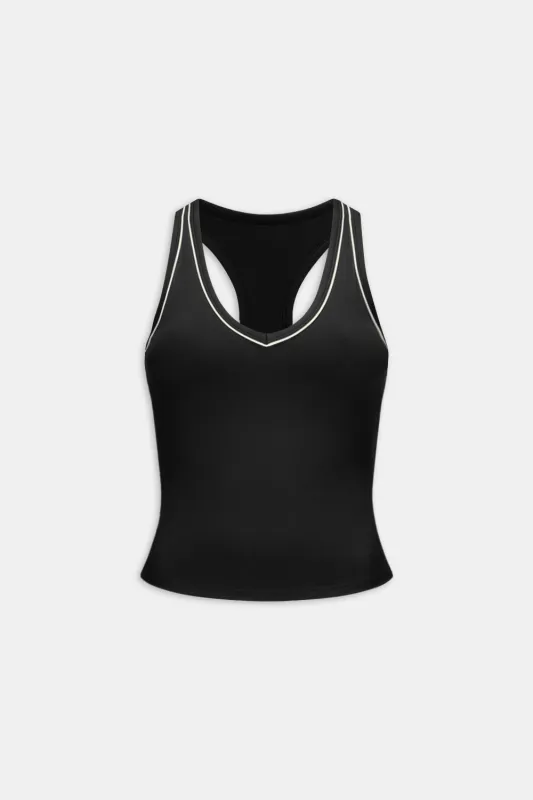 DayFlex Built-In Support V Neck Racer Vest - Shadow Black sold by TALA