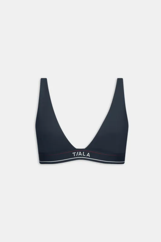 DayFlex V Neck Logo Band Sports Bra - Midnight Navy sold by TALA