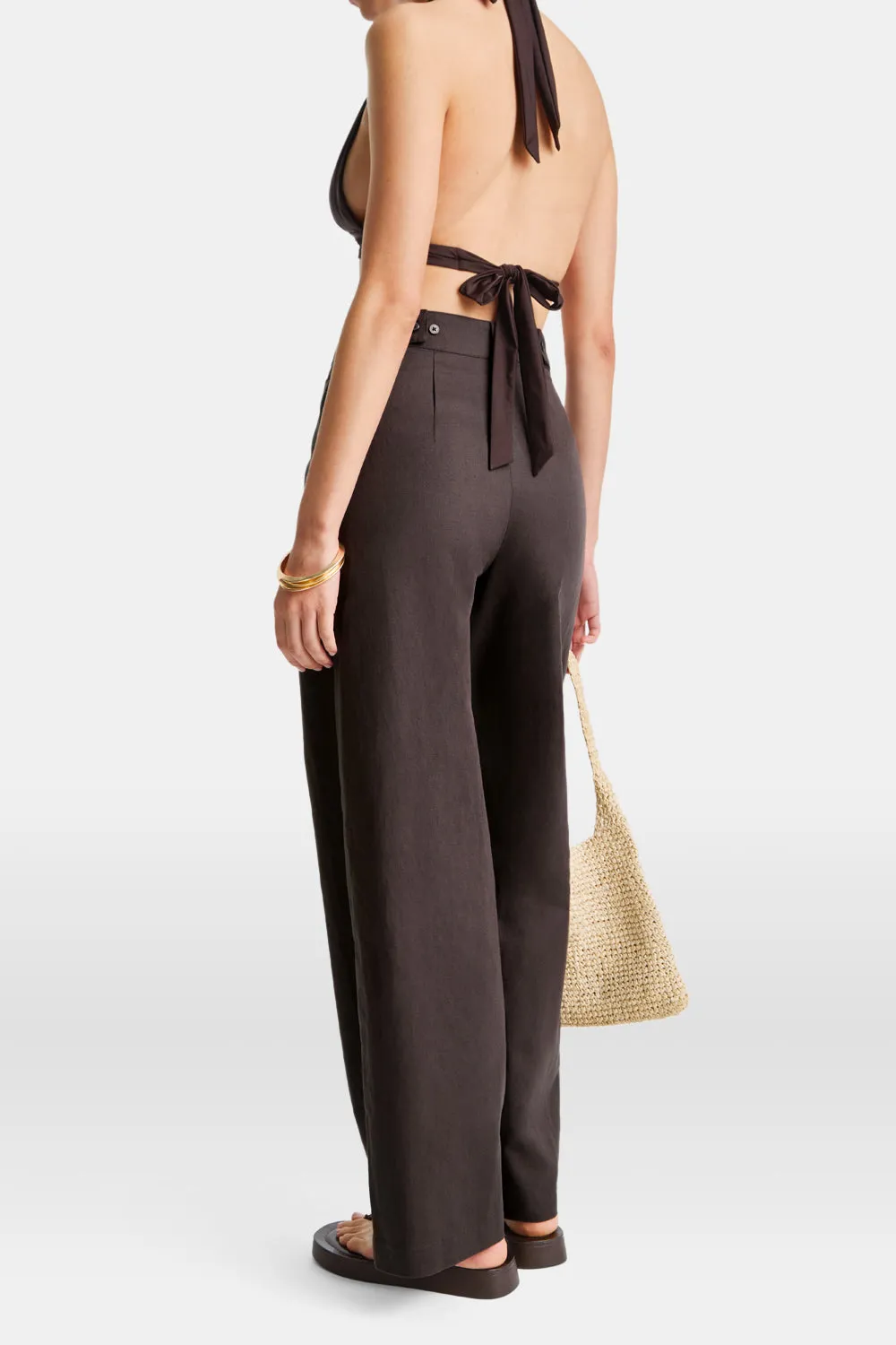 Heavyweight Linen Tailored Wide Leg Trousers - Espresso sold by TALA product image thumbnail 5