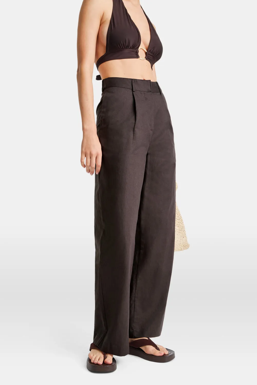Heavyweight Linen Tailored Wide Leg Trousers - Espresso sold by TALA product image thumbnail 3
