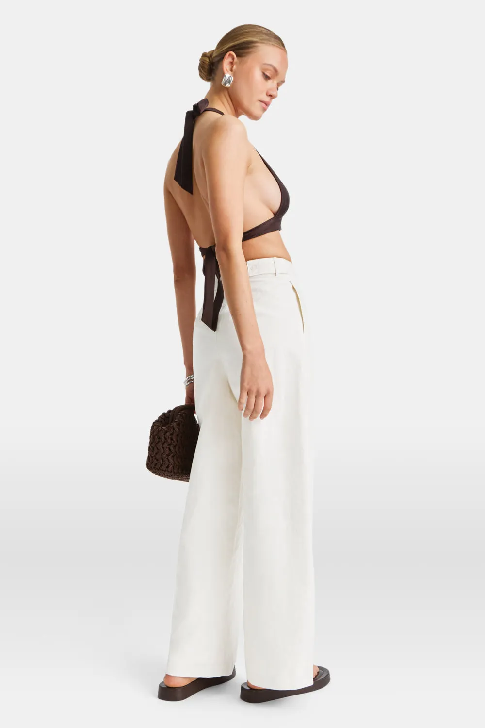 Heavyweight Linen Tailored Wide Leg Trousers - Coconut Milk sold by TALA product image thumbnail 4