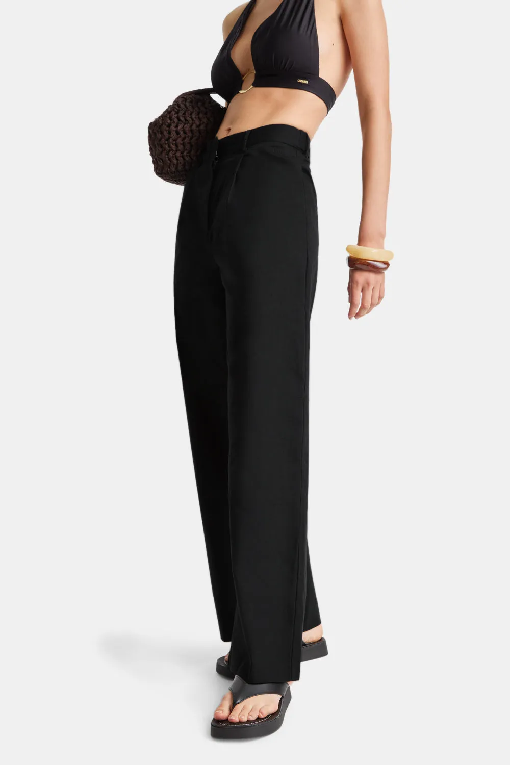 Heavyweight Linen Tailored Wide Leg Trousers - Black Onyx sold by TALA product image thumbnail 3