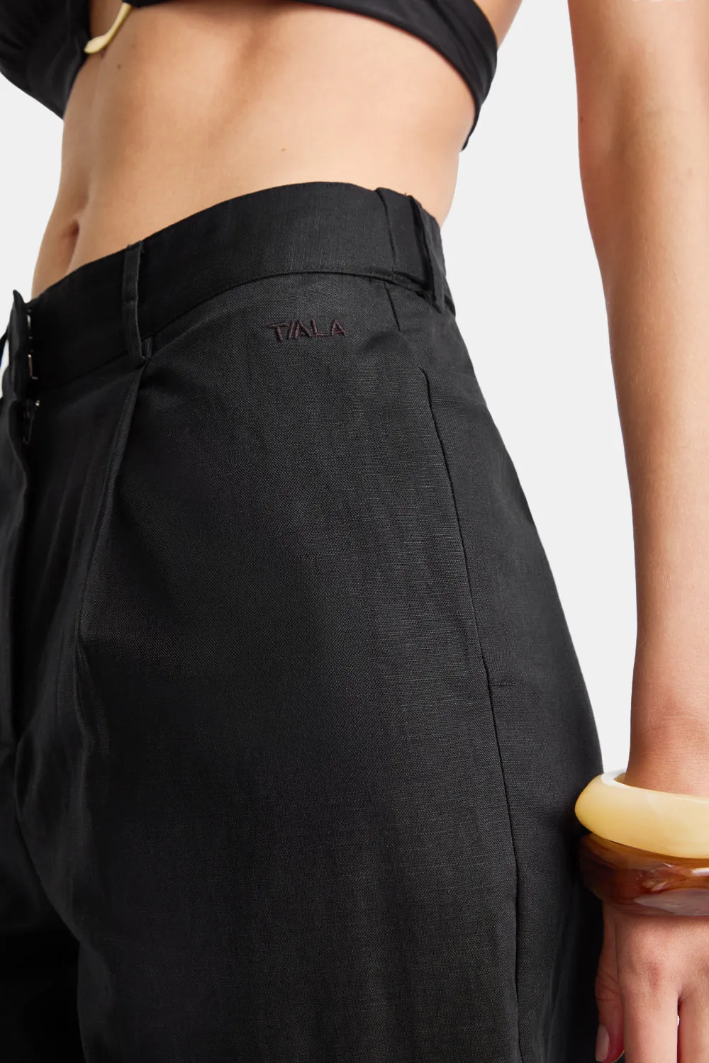 Heavyweight Linen Tailored Wide Leg Trousers - Black Onyx sold by TALA product image thumbnail 4