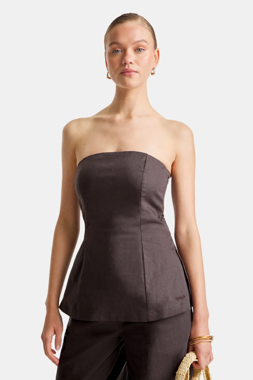 Heavyweight Linen Longline Strapless Top - Espresso sold by TALA