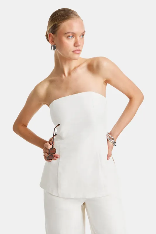 Heavyweight Linen Longline Strapless Top - Coconut Milk sold by TALA