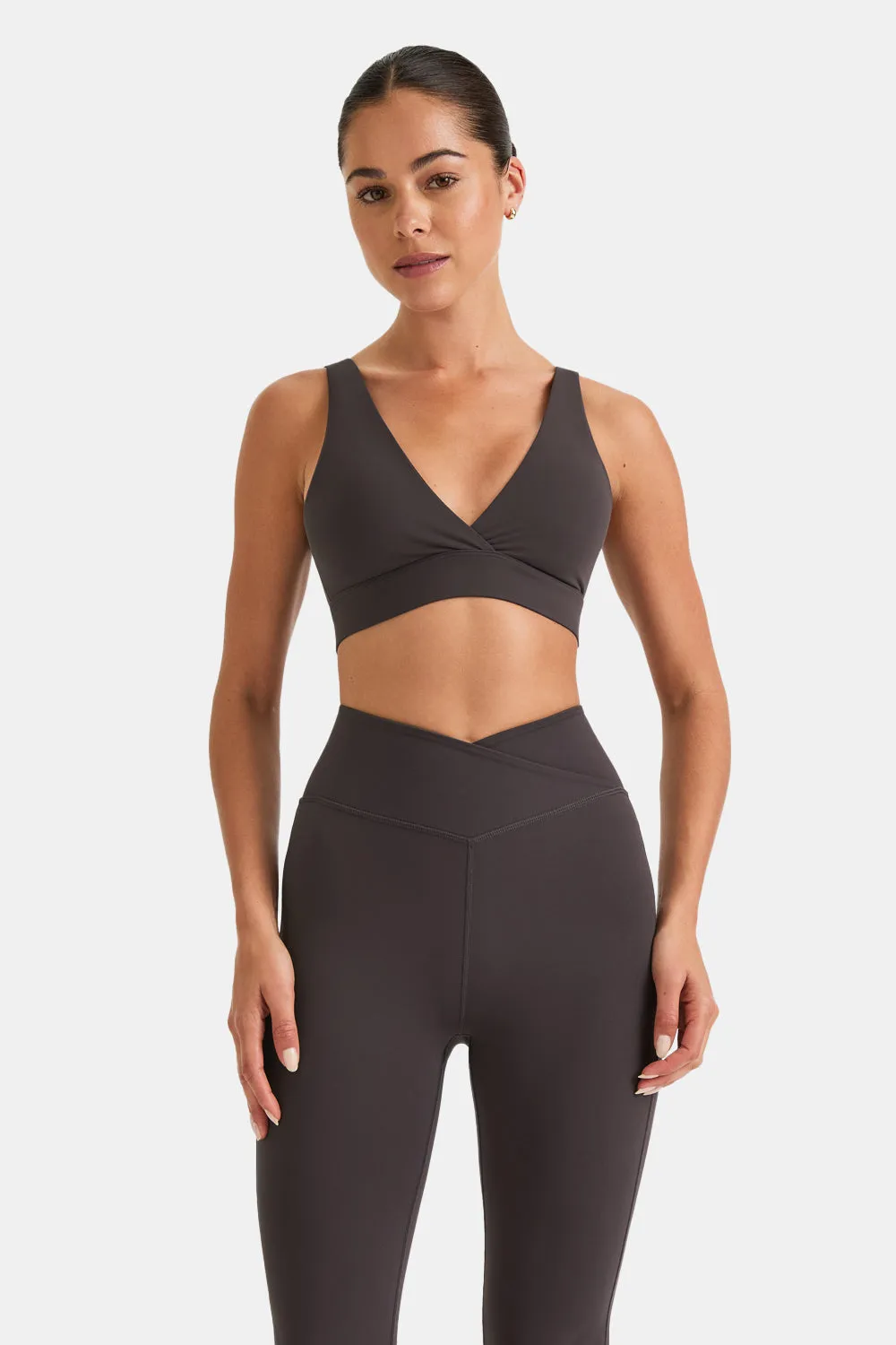 DayFlex V Neck Sports Bra - Cool Espresso sold by TALA