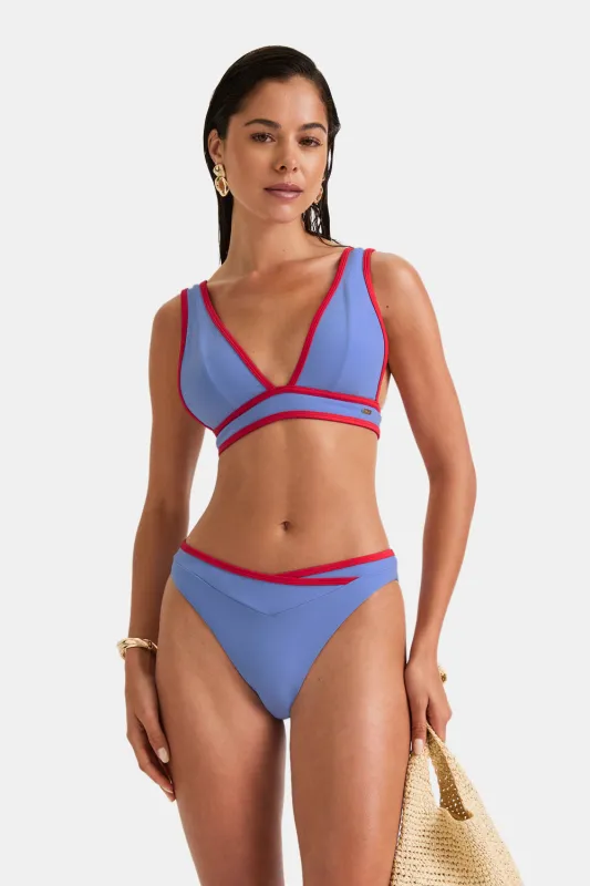 Contrast Plunge Bikini Top - Blue sold by TALA