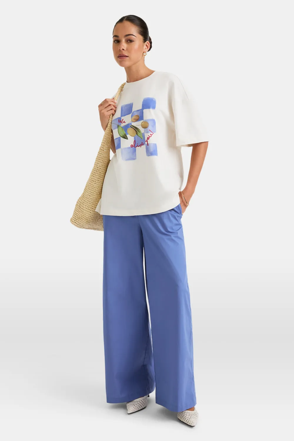 Poplin Trouser - Positano Blue sold by TALA