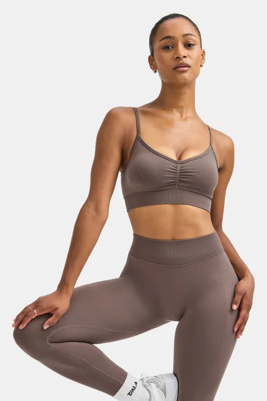 Sculpt Seamless Ruched Sports Bra - Dark Truffle sold by TALA
