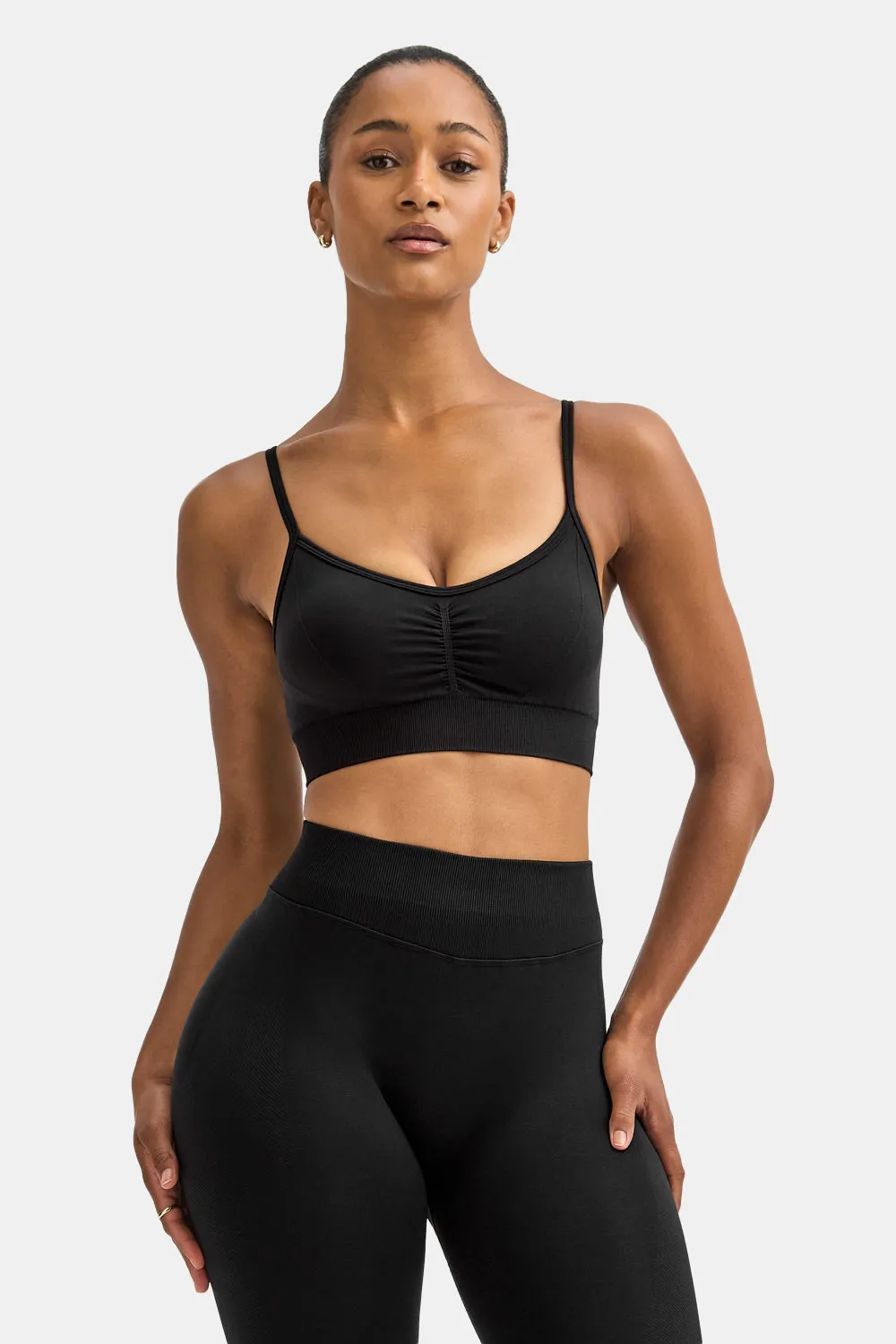 Sculpt Seamless Ruched Sports Bra - Black Marl sold by TALA