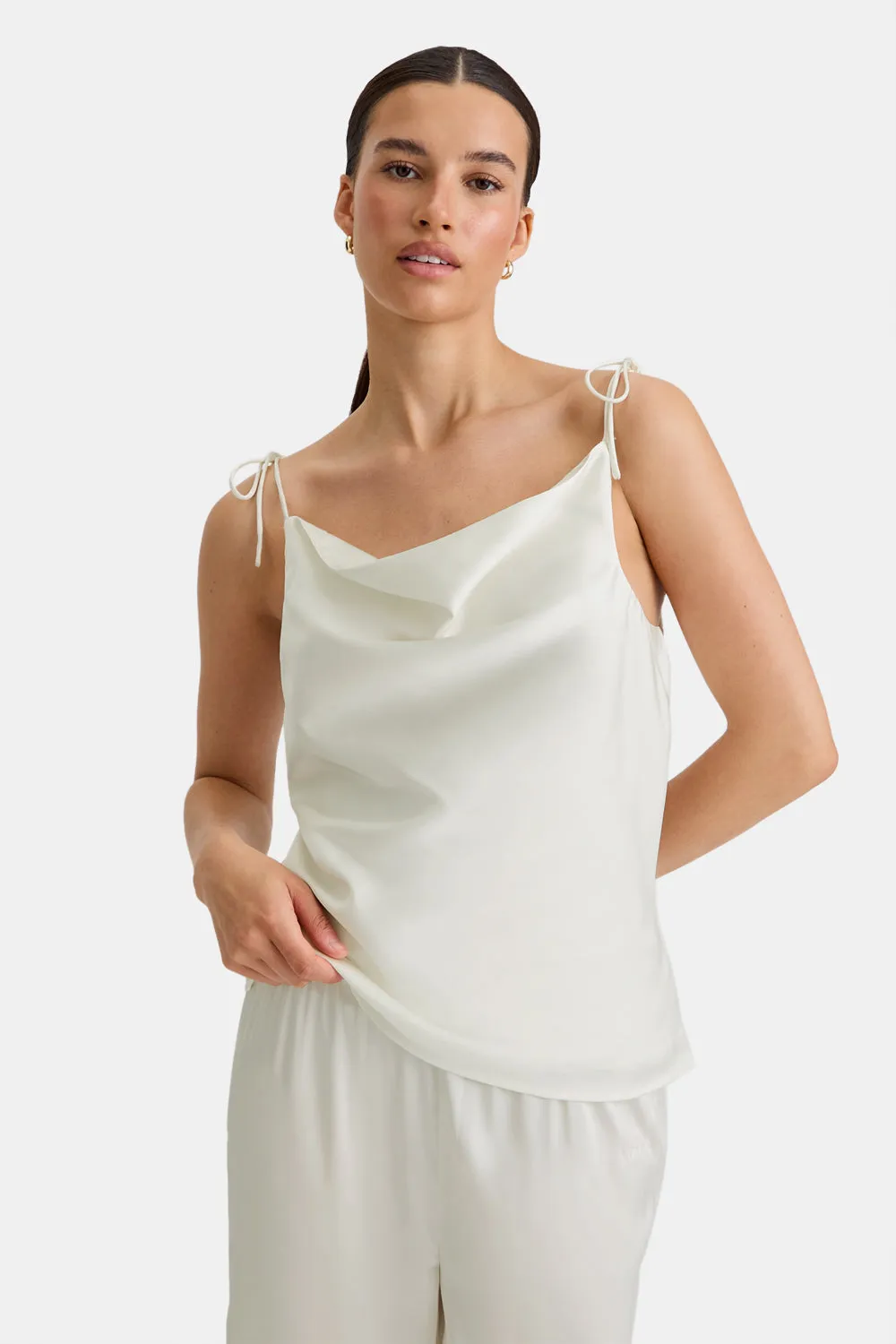 Silky Cowl Neck Top - Diamond White sold by TALA
