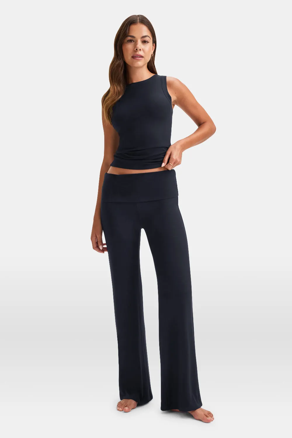 365 Sculpting Lounge Flared Trousers - Washed Navy sold by TALA