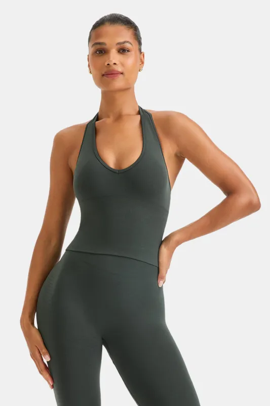 Sculpt Seamless Halter Tank - Slate Green sold by TALA