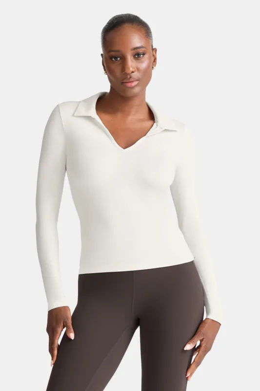 DayFlex Long Sleeve Lightweight Polo - Ivory sold by TALA
