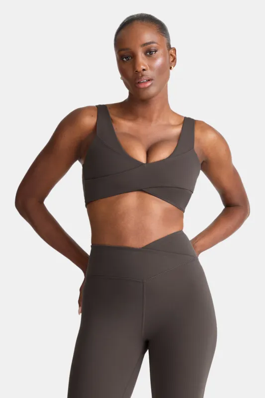 DayFlex Wrap Front Sports Bra - Mocha Brown sold by TALA