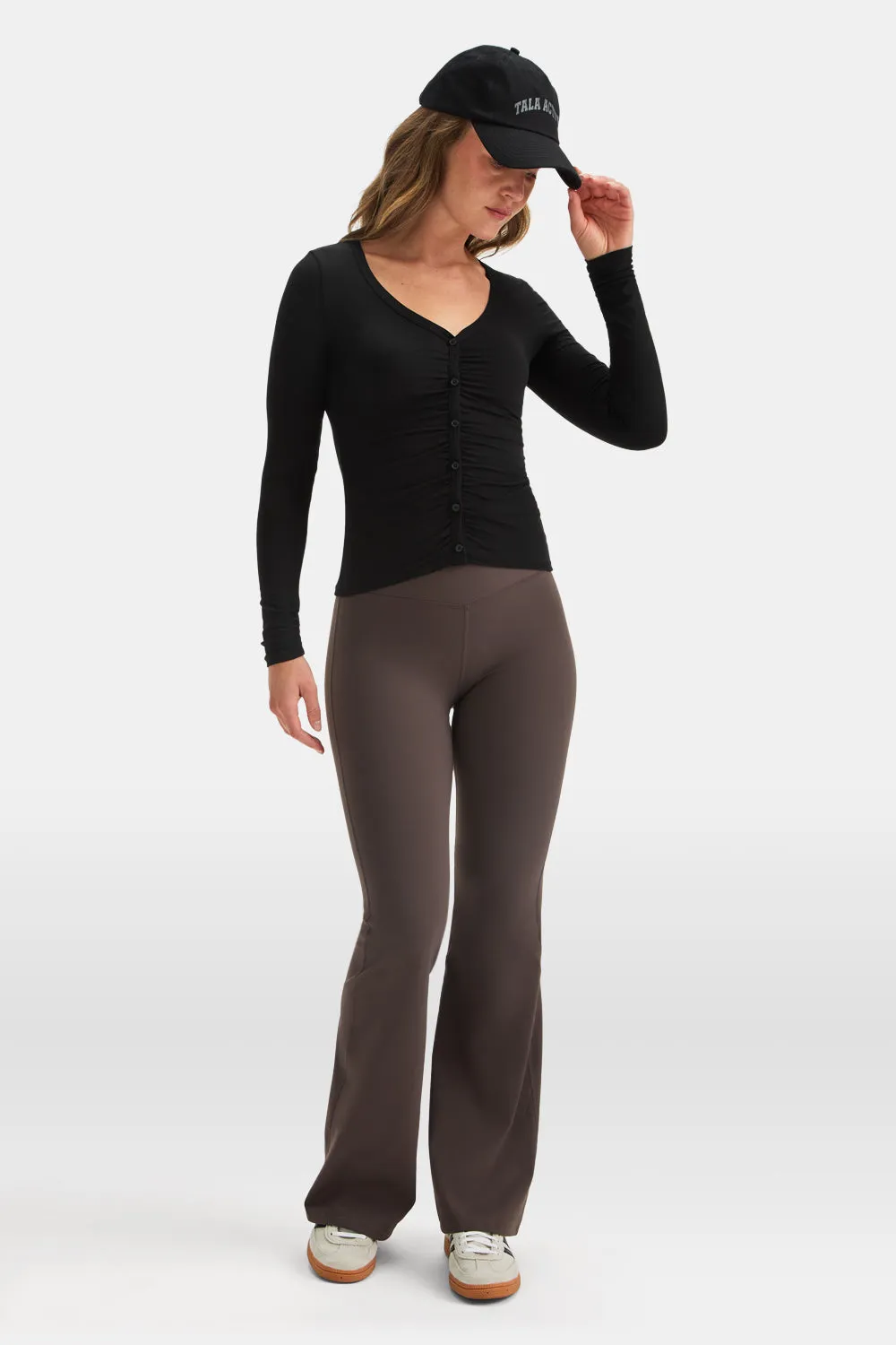 365 Sculpting Lounge Gathered Button Up Cardigan - Shadow Black sold by TALA product image thumbnail 3