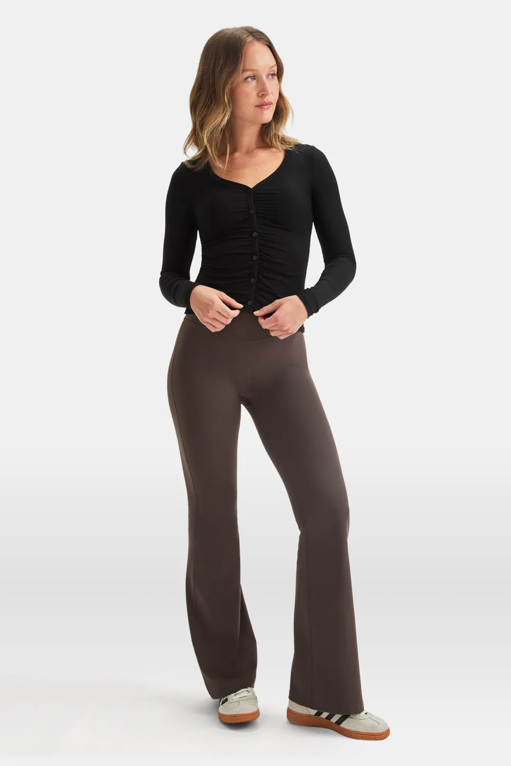 365 Sculpting Lounge Gathered Button Up Cardigan - Shadow Black sold by TALA product image thumbnail 5