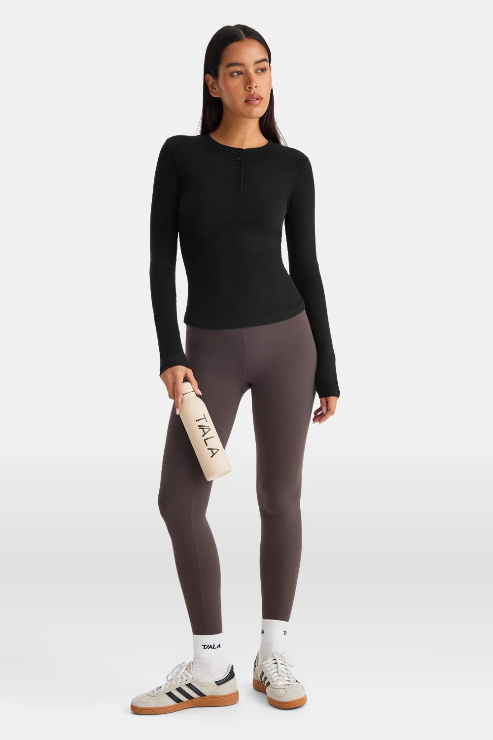 365 Core Cotton Long Sleeve Henley Top - Black sold by TALA product image thumbnail 2